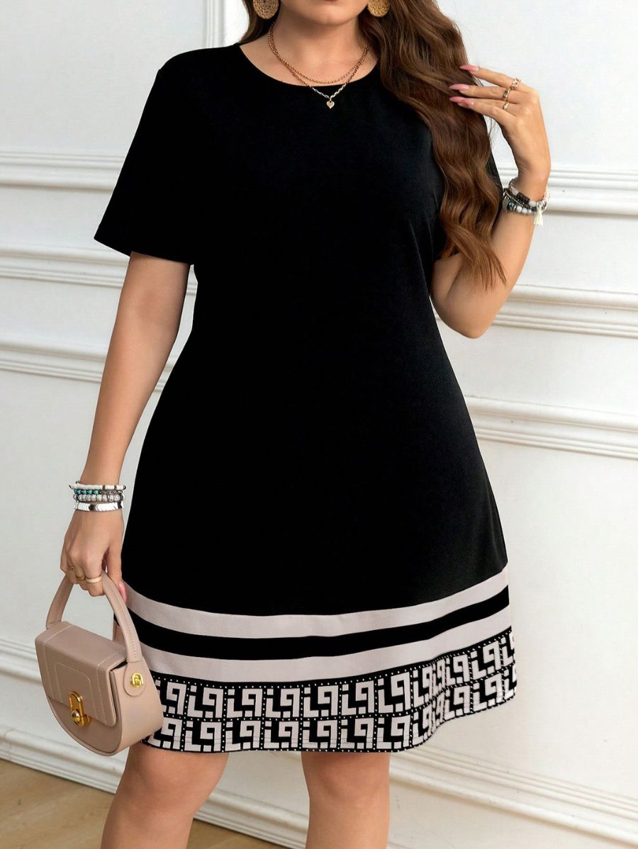 Vestido Con Detalle Geométrico Plus Size Vestido Plus Size 18 ZAPRINI 
