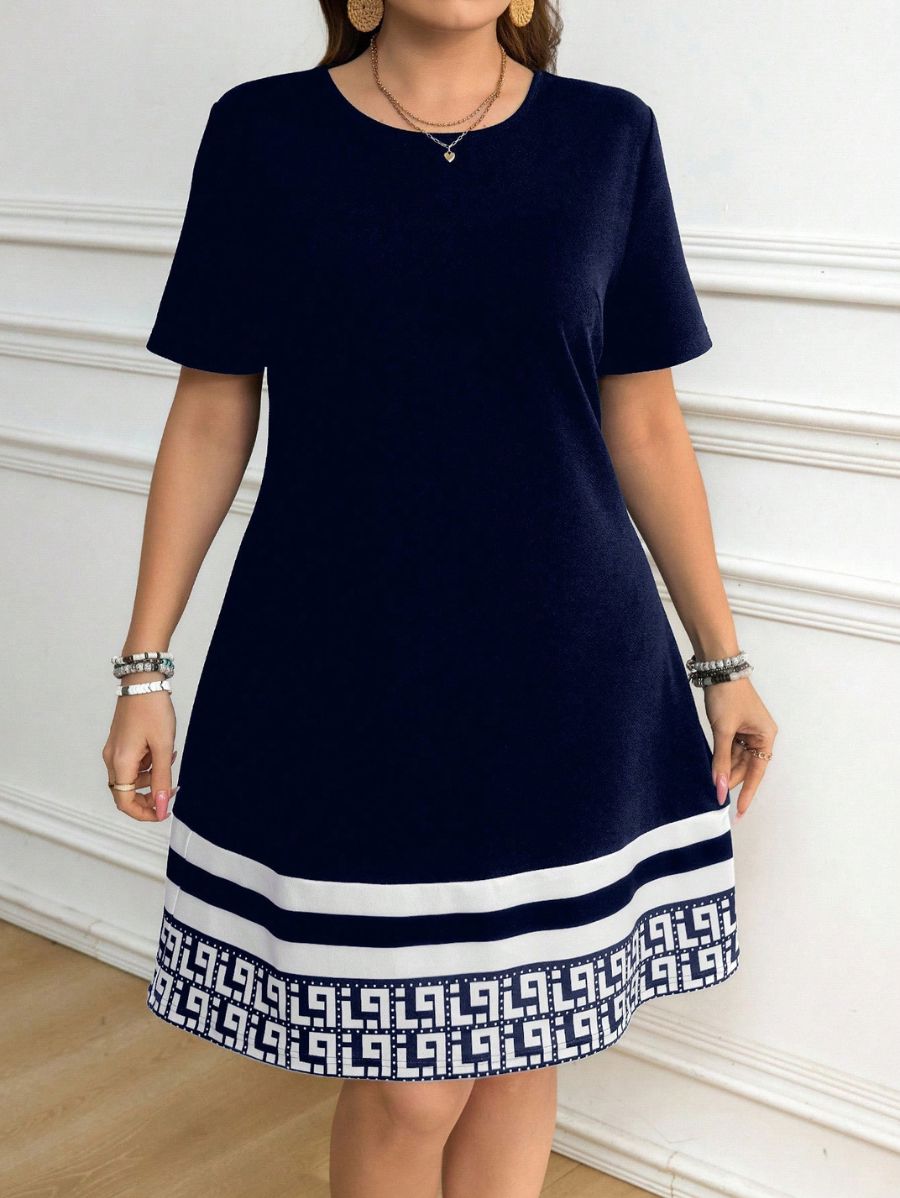 Vestido Con Detalle Geométrico Plus Size Vestido Plus Size 18 ZAPRINI Azul 0XL 