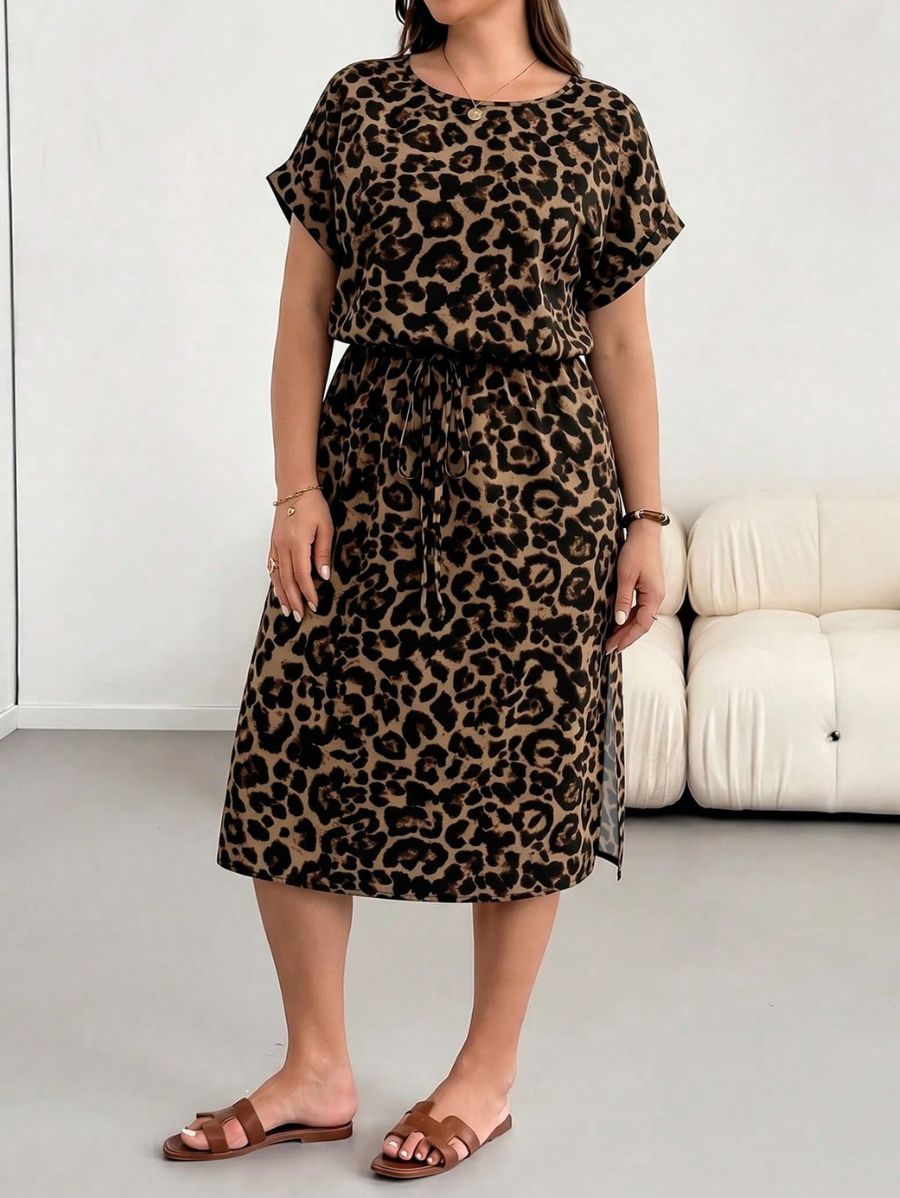 Vestido Con Estampado Leopardo y Cintura Ajustable Plus Size Vestido Plus Size 13 ZAPRINI 0XL 