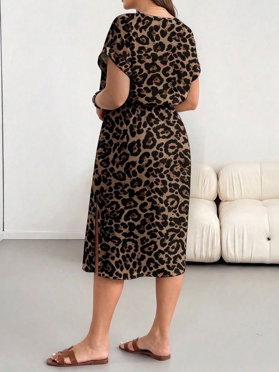 Vestido Con Estampado Leopardo y Cintura Ajustable Plus Size Vestido Plus Size 13 ZAPRINI 