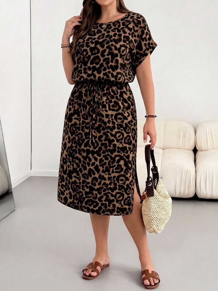 Vestido Con Estampado Leopardo y Cintura Ajustable Plus Size Vestido Plus Size 13 ZAPRINI 