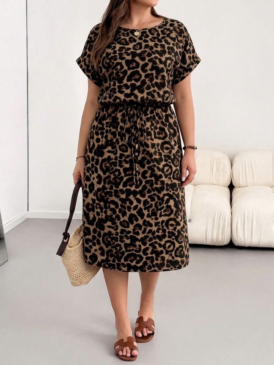 Vestido Con Estampado Leopardo y Cintura Ajustable Plus Size Vestido Plus Size 13 ZAPRINI 