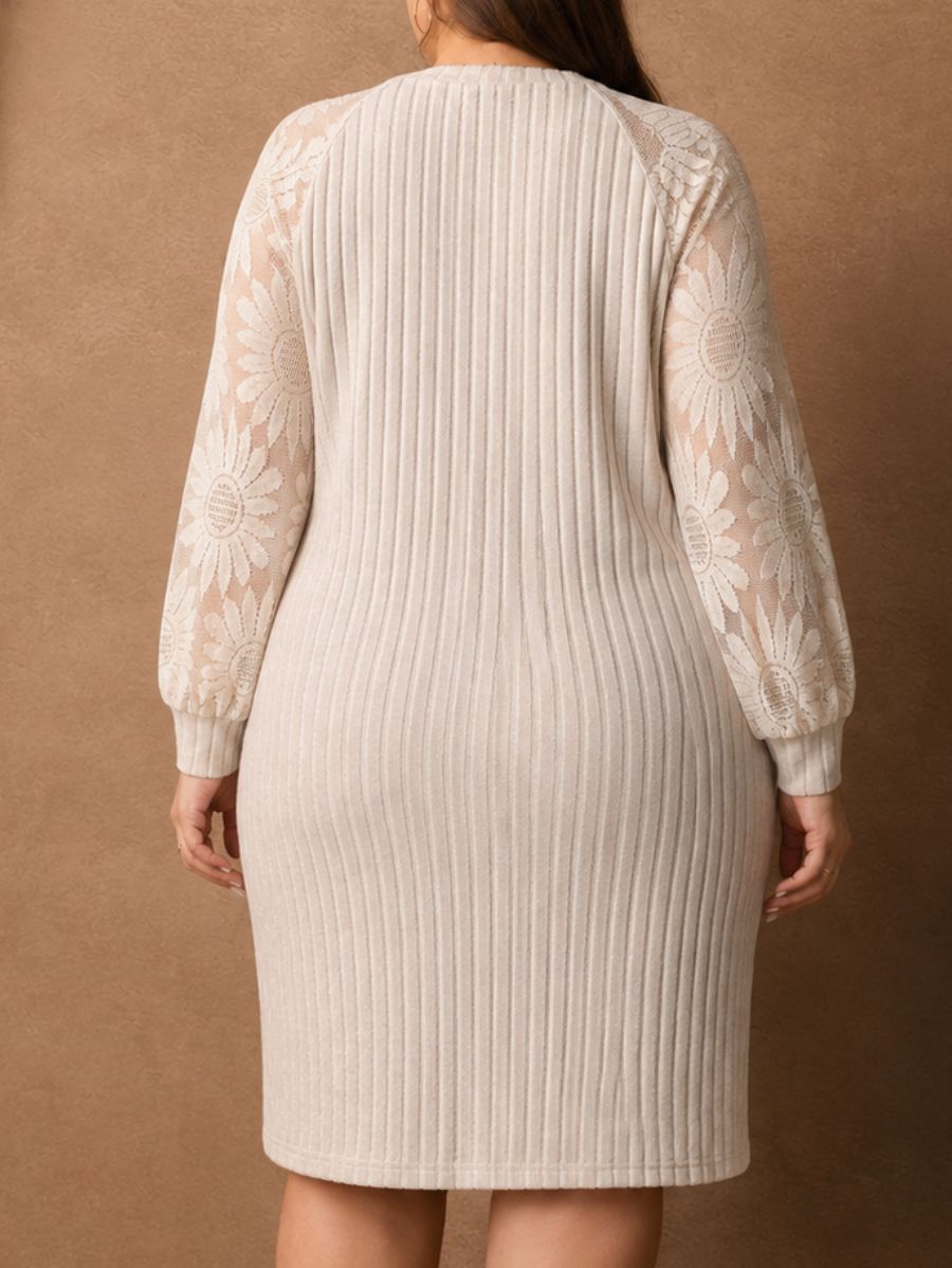Vestido Corto Con Mangas De Encaje Plus Size Vestido Plus Size 03 ZAPRINI Beige 0XL 
