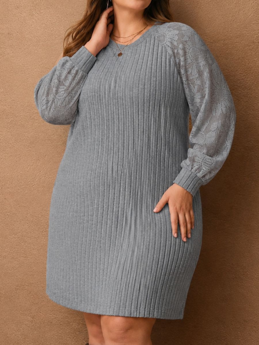 Vestido Corto Con Mangas De Encaje Plus Size Vestido Plus Size 03 ZAPRINI Gris 0XL 