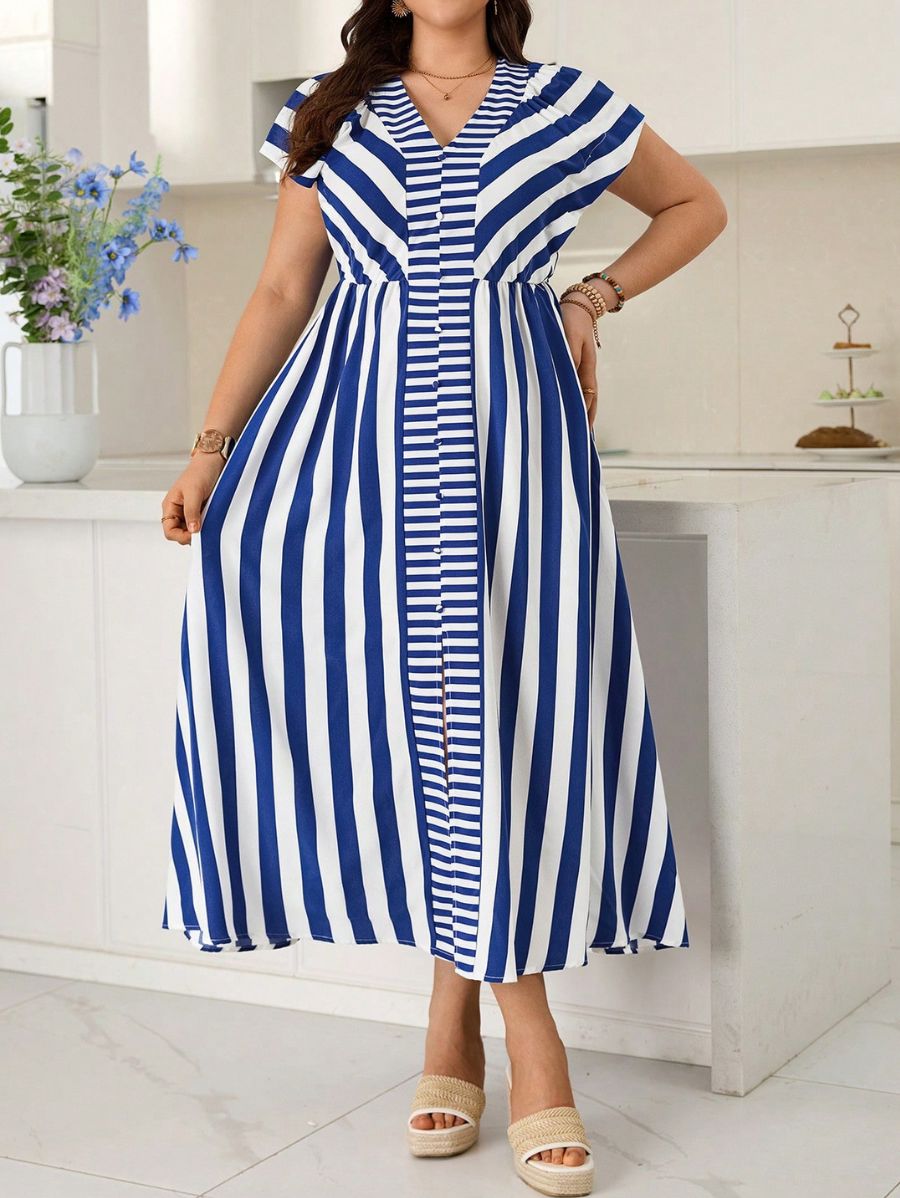 Vestido Largo A Rayas Manga Corta Plus Size Vestido Plus Size 04 ZAPRINI 0XL 