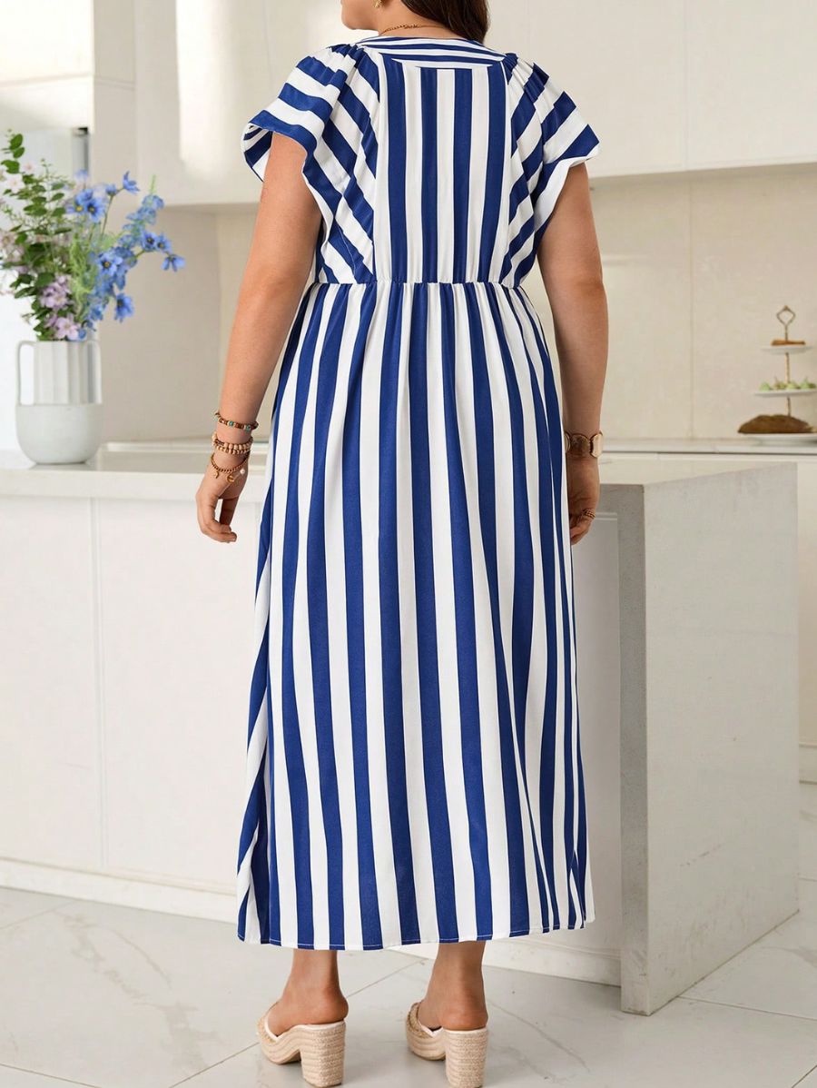 Vestido Largo A Rayas Manga Corta Plus Size Vestido Plus Size 04 ZAPRINI 