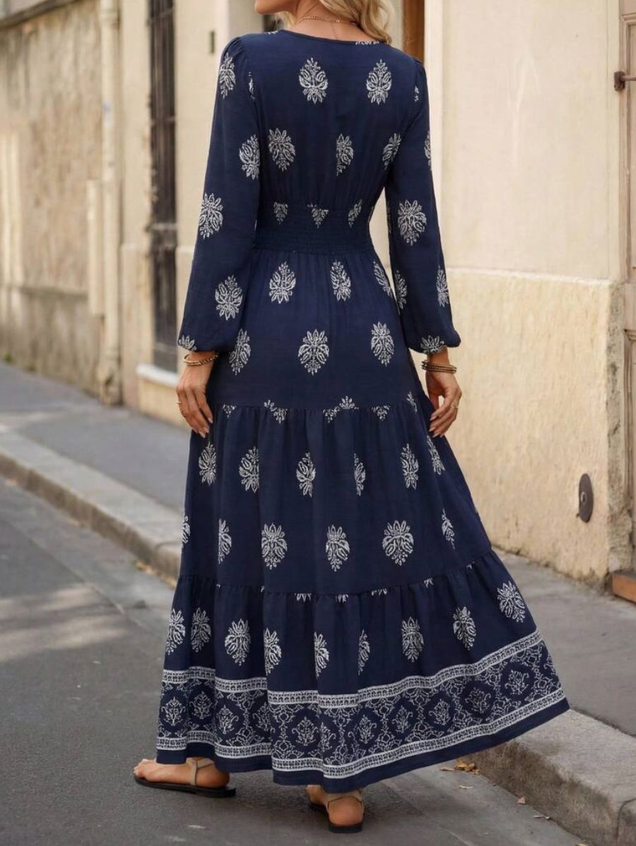 Vestido Largo Estampado Con Escote En V Vestido 18 ZAPRINI 