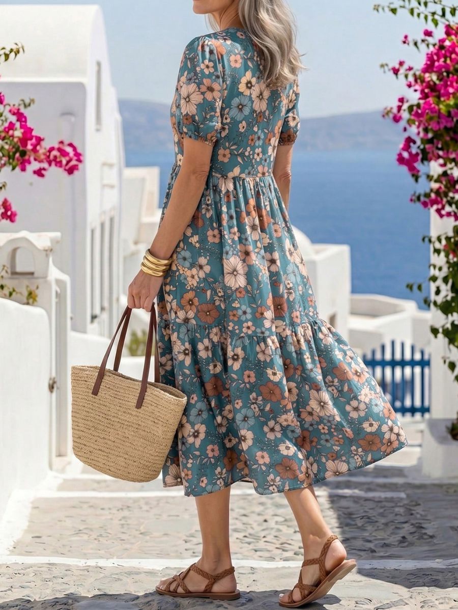 Vestido Manga Corta Con Estampado Floral Vestido 13 ZAPRINI 