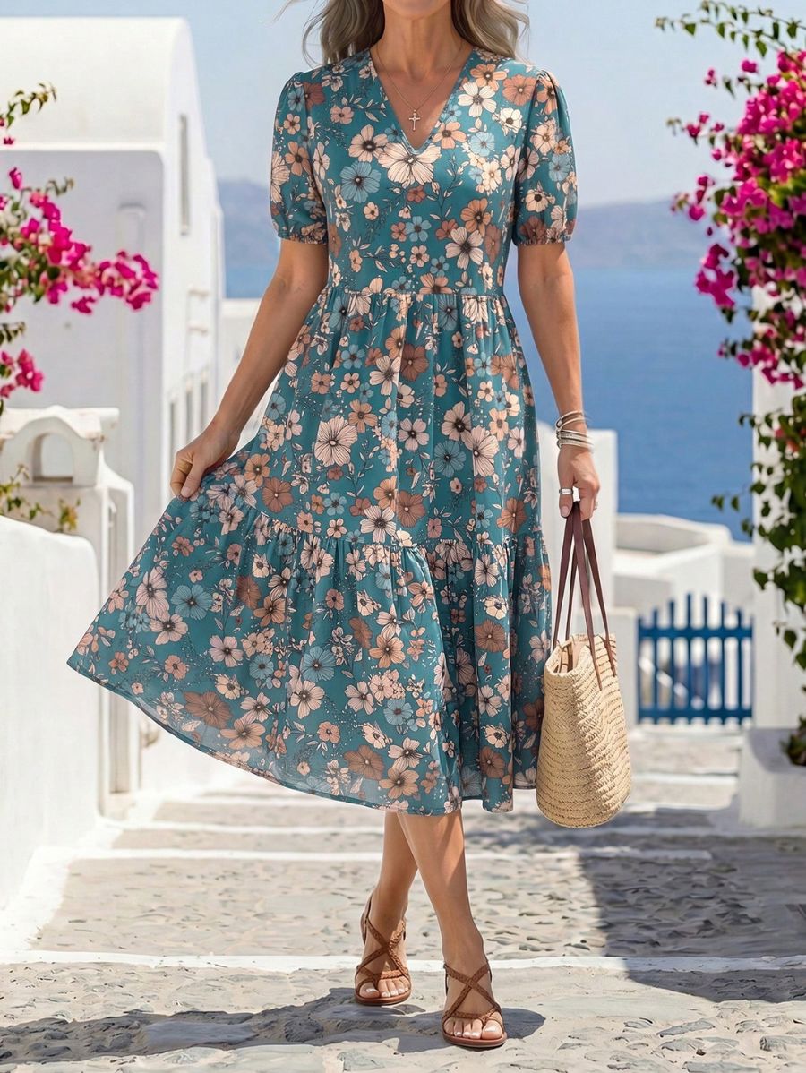 Vestido Manga Corta Con Estampado Floral Vestido 13 ZAPRINI 