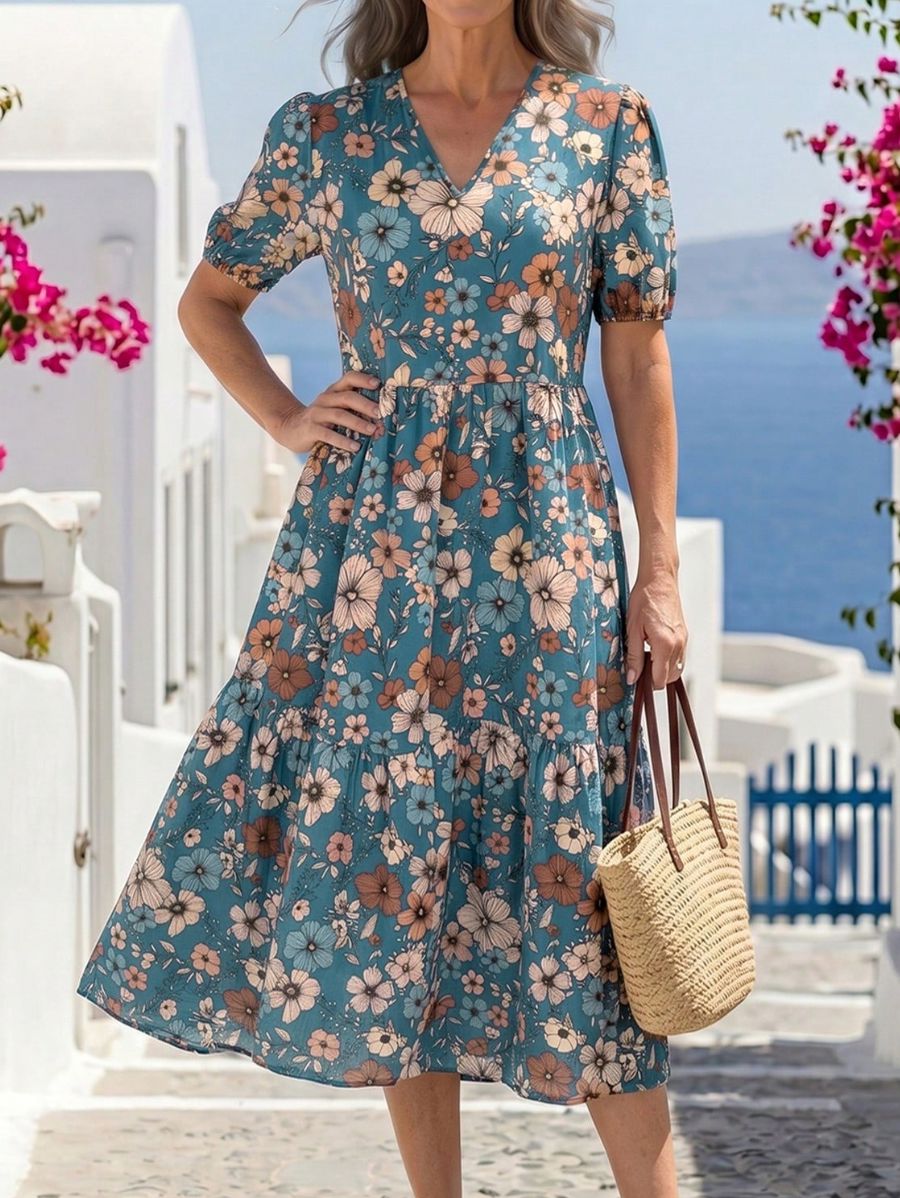Vestido Manga Corta Con Estampado Floral Vestido 13 ZAPRINI 