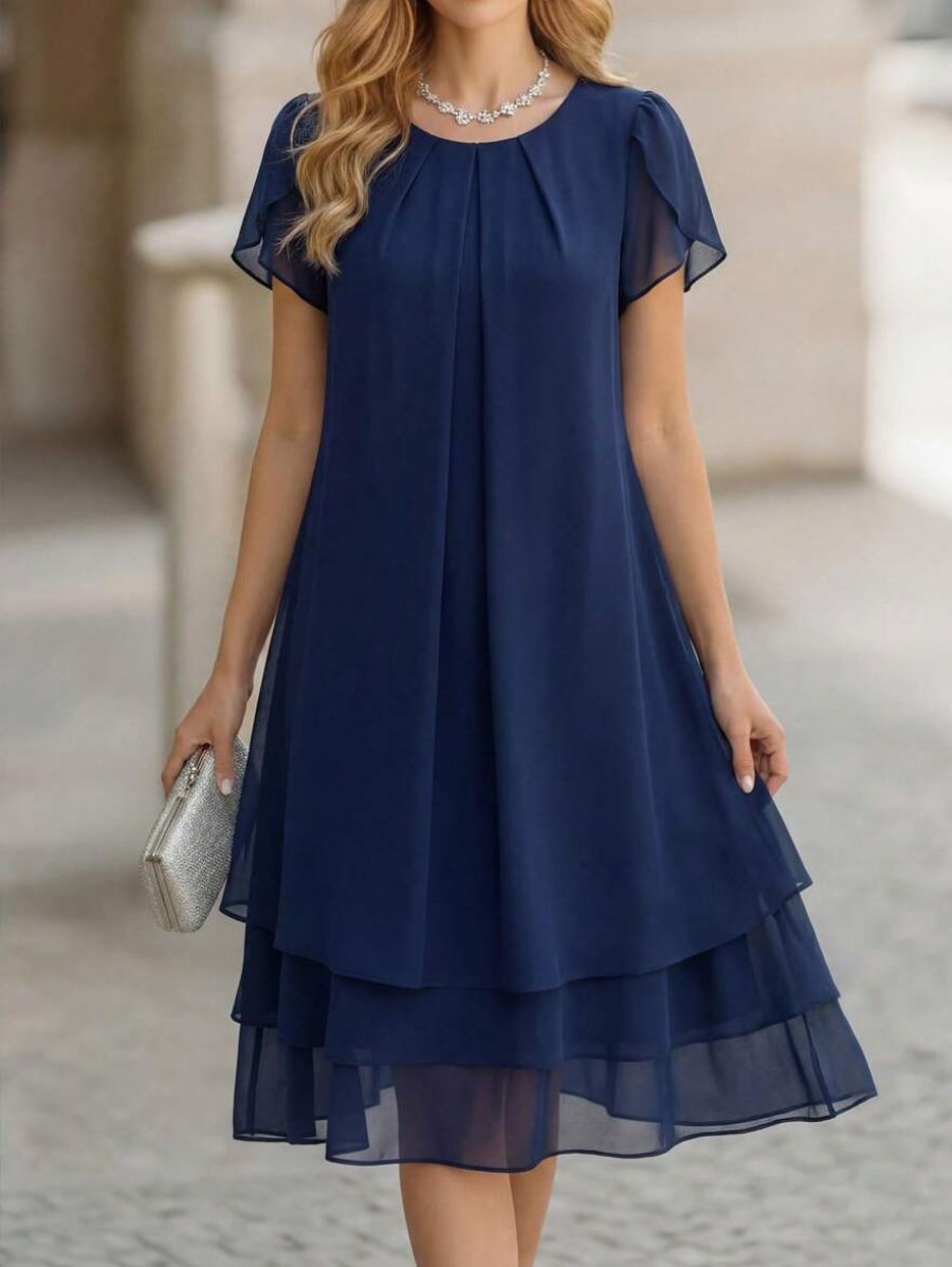 Vestido Manga Corta En Capas Vestido 17 ZAPRINI Azul S 