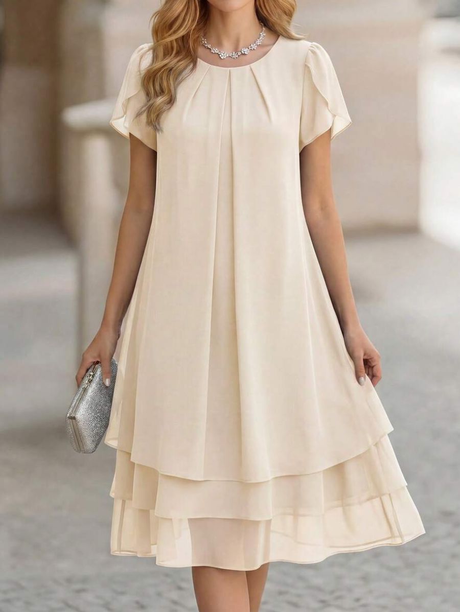 Vestido Manga Corta En Capas Vestido 17 ZAPRINI Beige S 