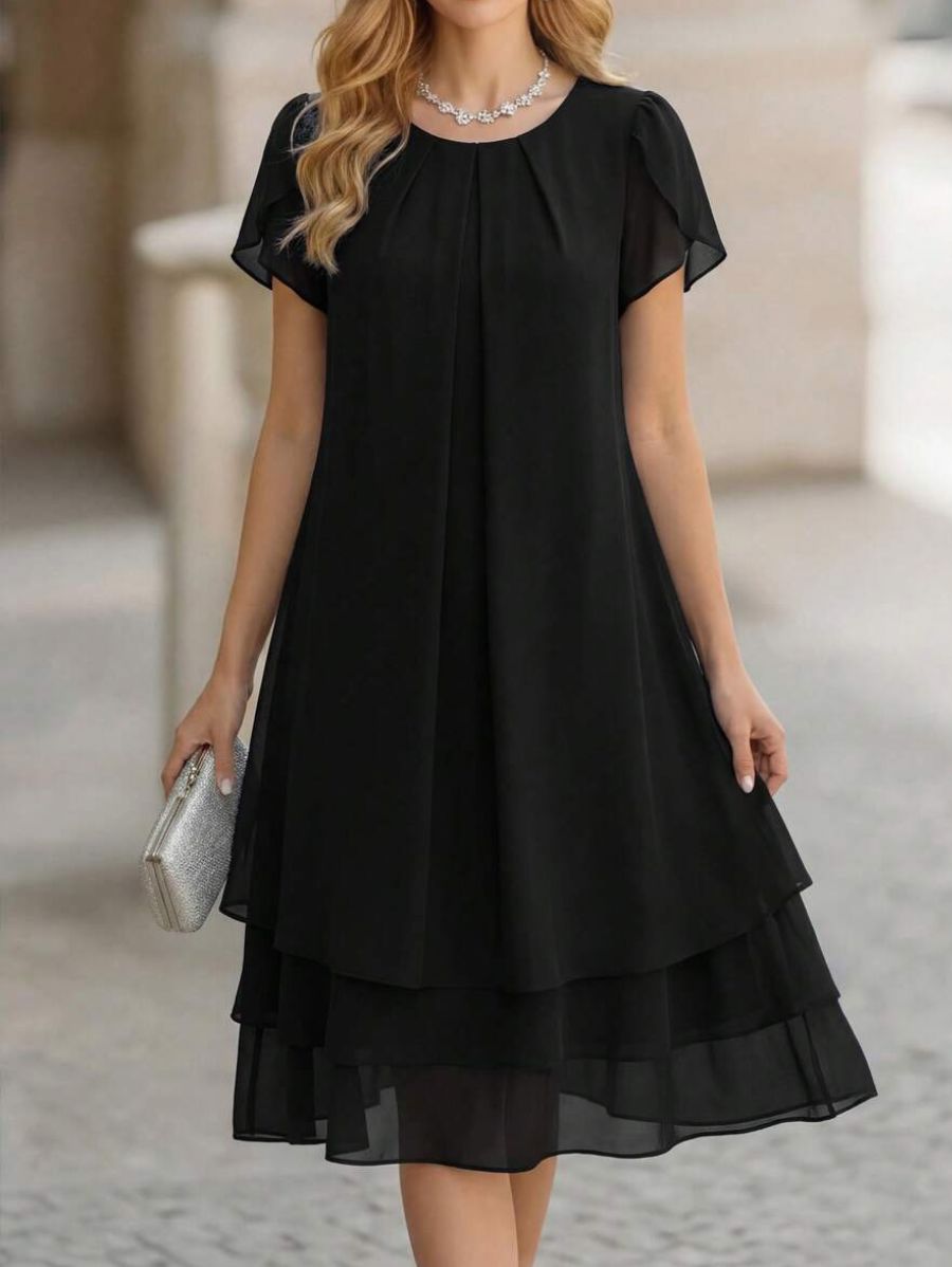 Vestido Manga Corta En Capas Vestido 17 ZAPRINI Negro S 