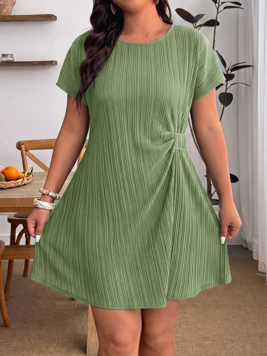 Vestido Manga Corta Texturizado Plus Size Vestido Plus Size 15 ZAPRINI Verde 0XL 