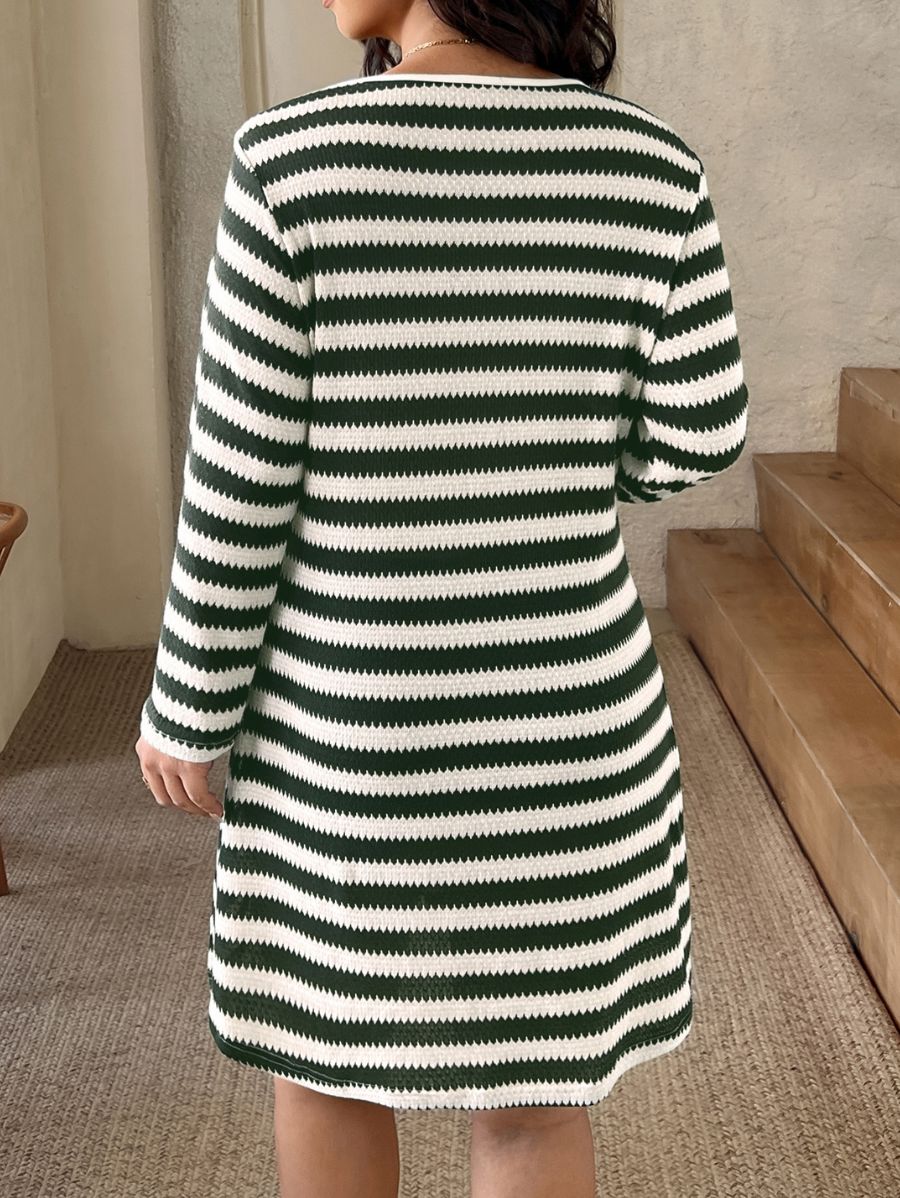 Vestido Manga Larga A Rayas Plus Size Vestido Plus Size 19 ZAPRINI 