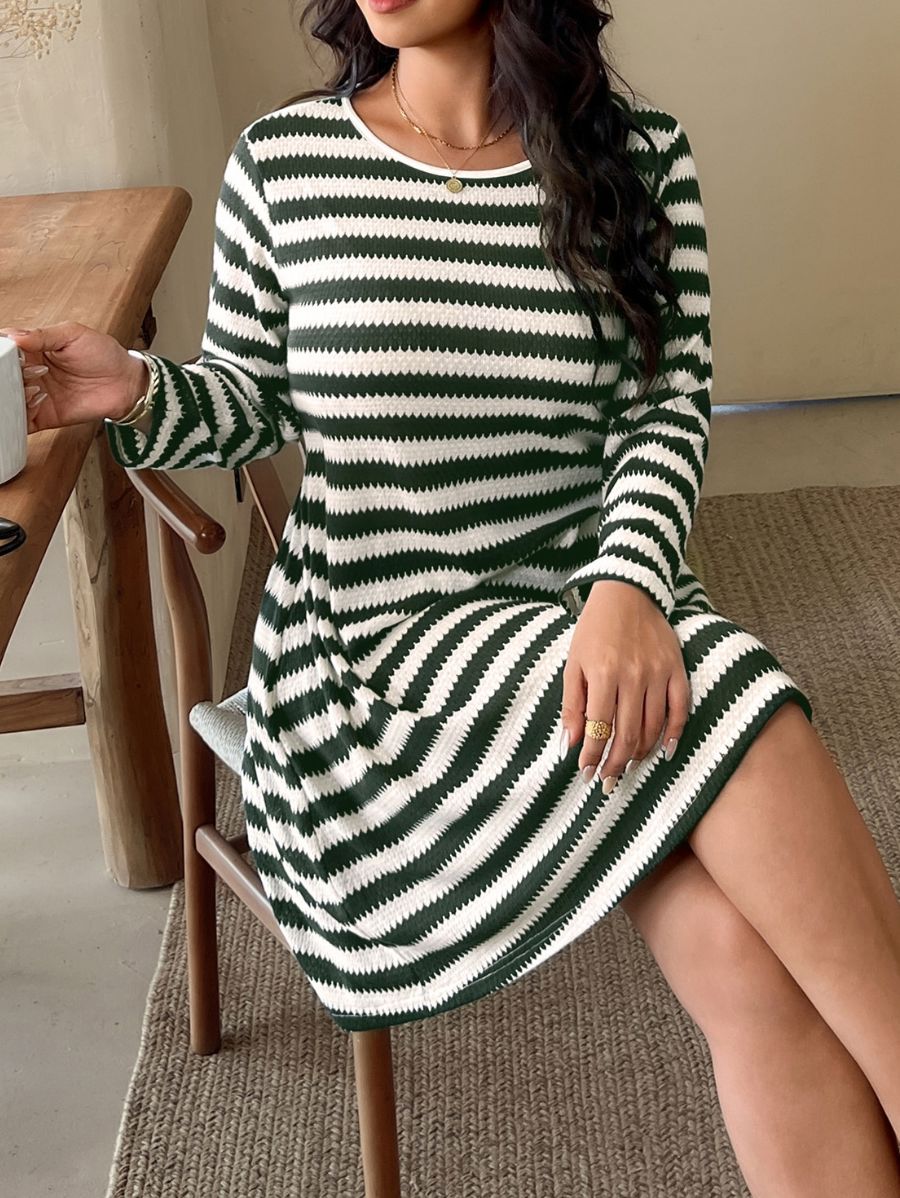 Vestido Manga Larga A Rayas Plus Size Vestido Plus Size 19 ZAPRINI 