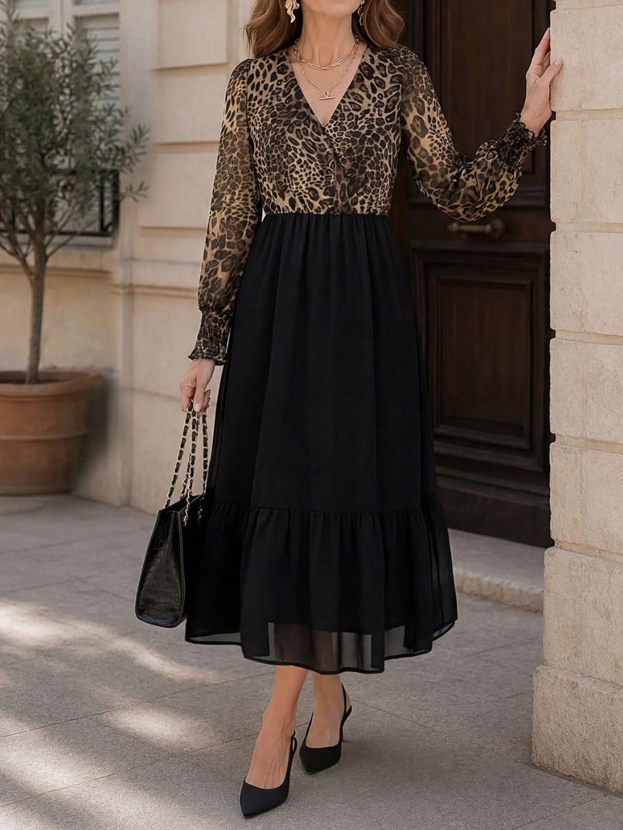 Vestido Manga Larga Con Leopardo Vestido 03 ZAPRINI S 