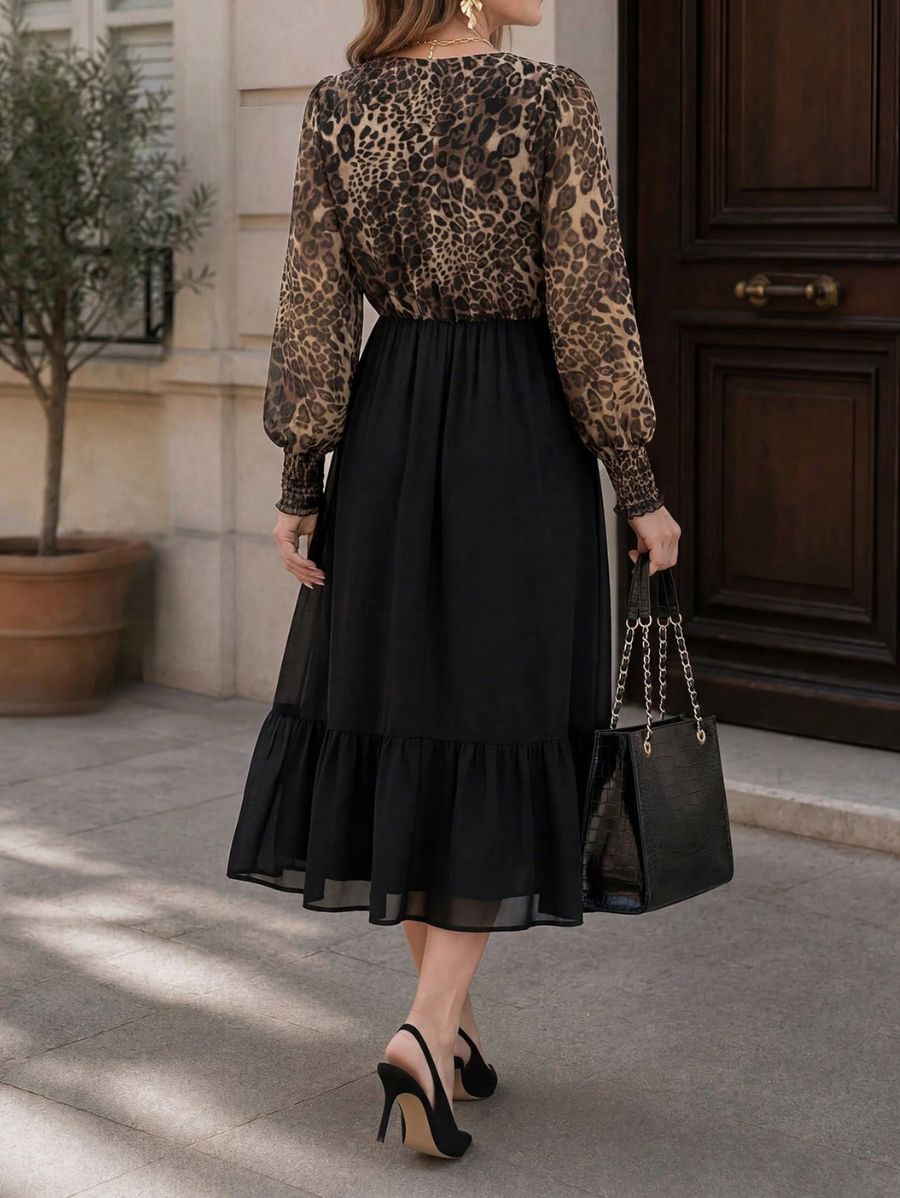 Vestido Manga Larga Con Leopardo Vestido 03 ZAPRINI 