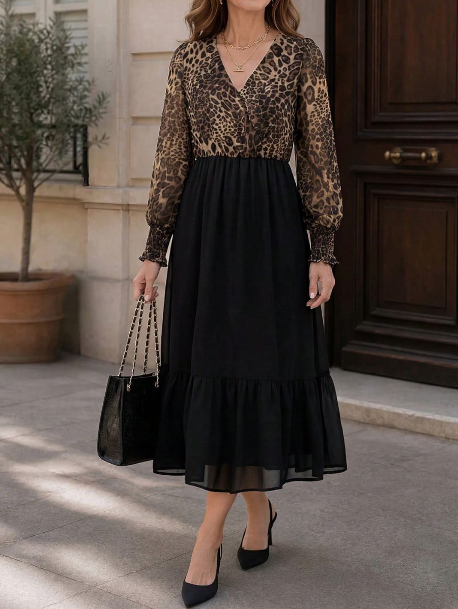 Vestido Manga Larga Con Leopardo Vestido 03 ZAPRINI 