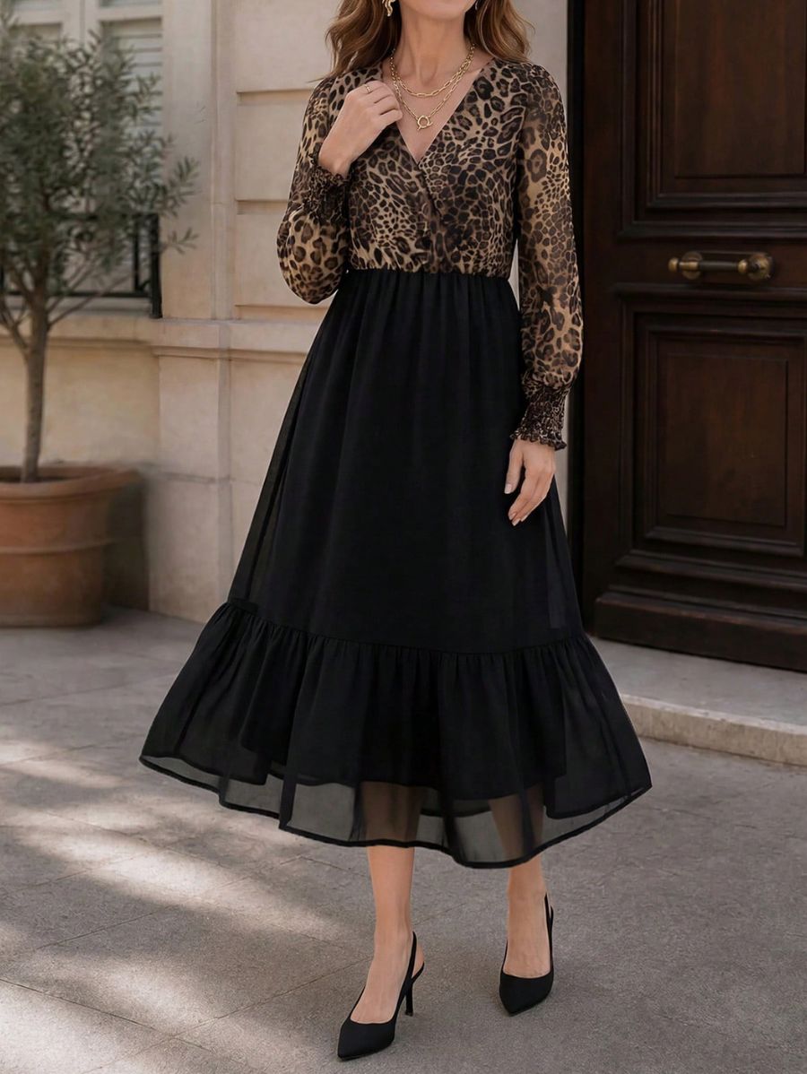 Vestido Manga Larga Con Leopardo Vestido 03 ZAPRINI 