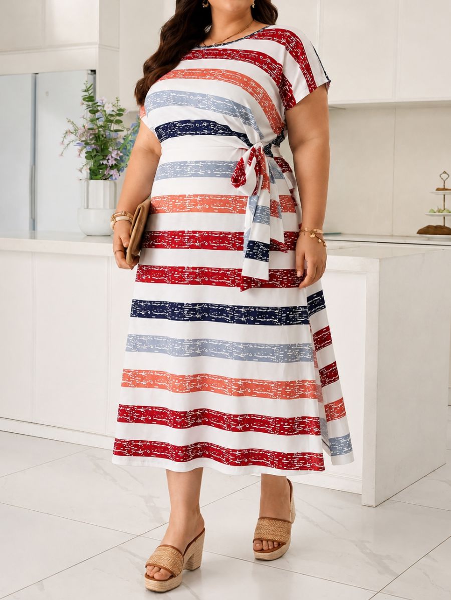 Vestido Midi A Rayas Con Abertura Lateral Plus Size Vestido Plus Size 02 ZAPRINI 0XL 