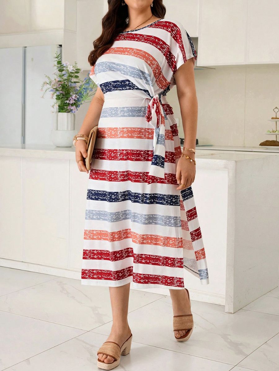 Vestido Midi A Rayas Con Abertura Lateral Plus Size Vestido Plus Size 02 ZAPRINI 0XL 
