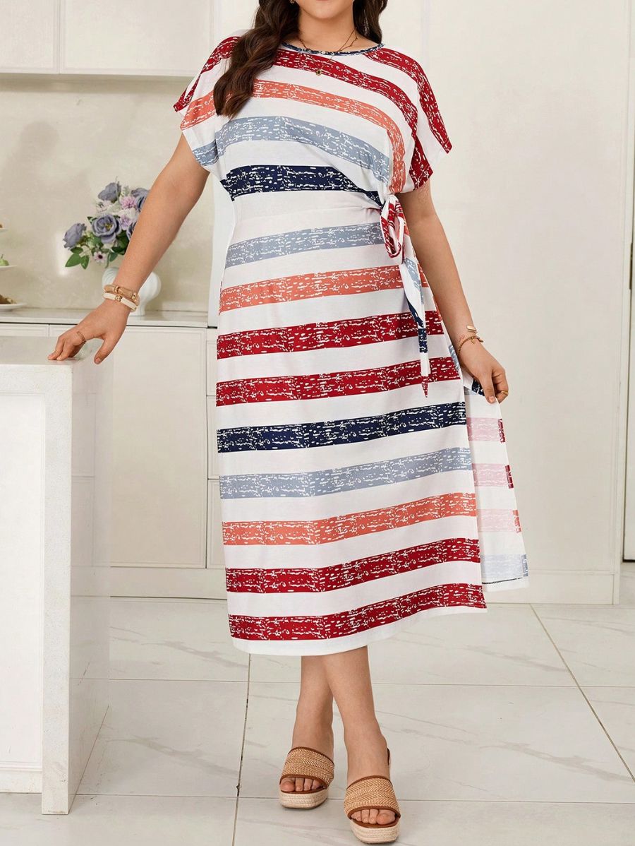 Vestido Midi A Rayas Con Abertura Lateral Plus Size Vestido Plus Size 02 ZAPRINI 