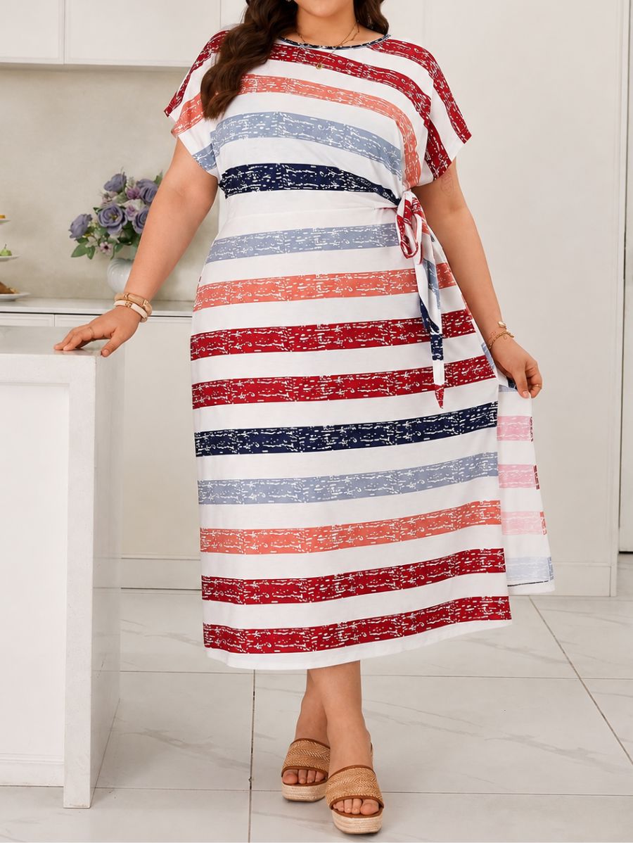 Vestido Midi A Rayas Con Abertura Lateral Plus Size Vestido Plus Size 02 ZAPRINI 