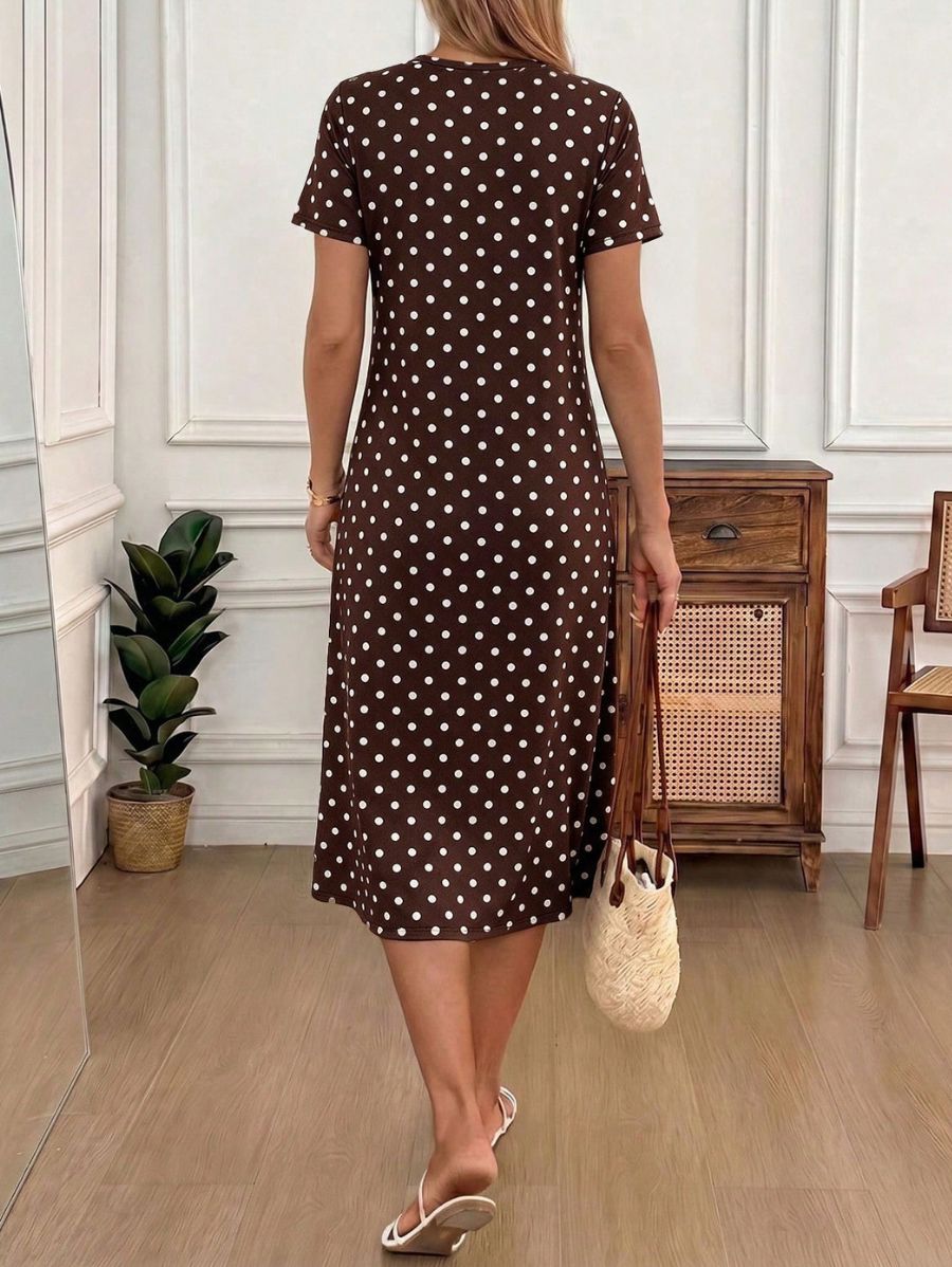 Vestido Midi De Manga Corta Con Lunares Vestido 20 ZAPRINI 
