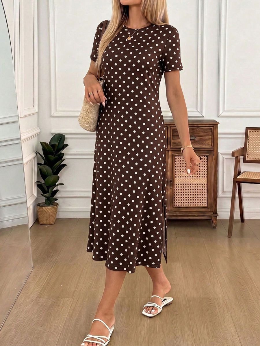 Vestido Midi De Manga Corta Con Lunares Vestido 20 ZAPRINI 