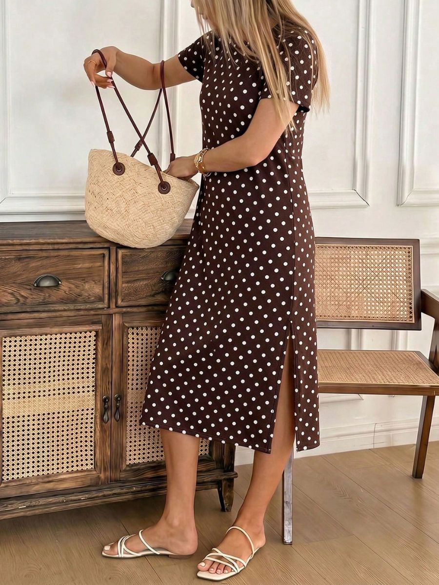 Vestido Midi De Manga Corta Con Lunares Vestido 20 ZAPRINI 