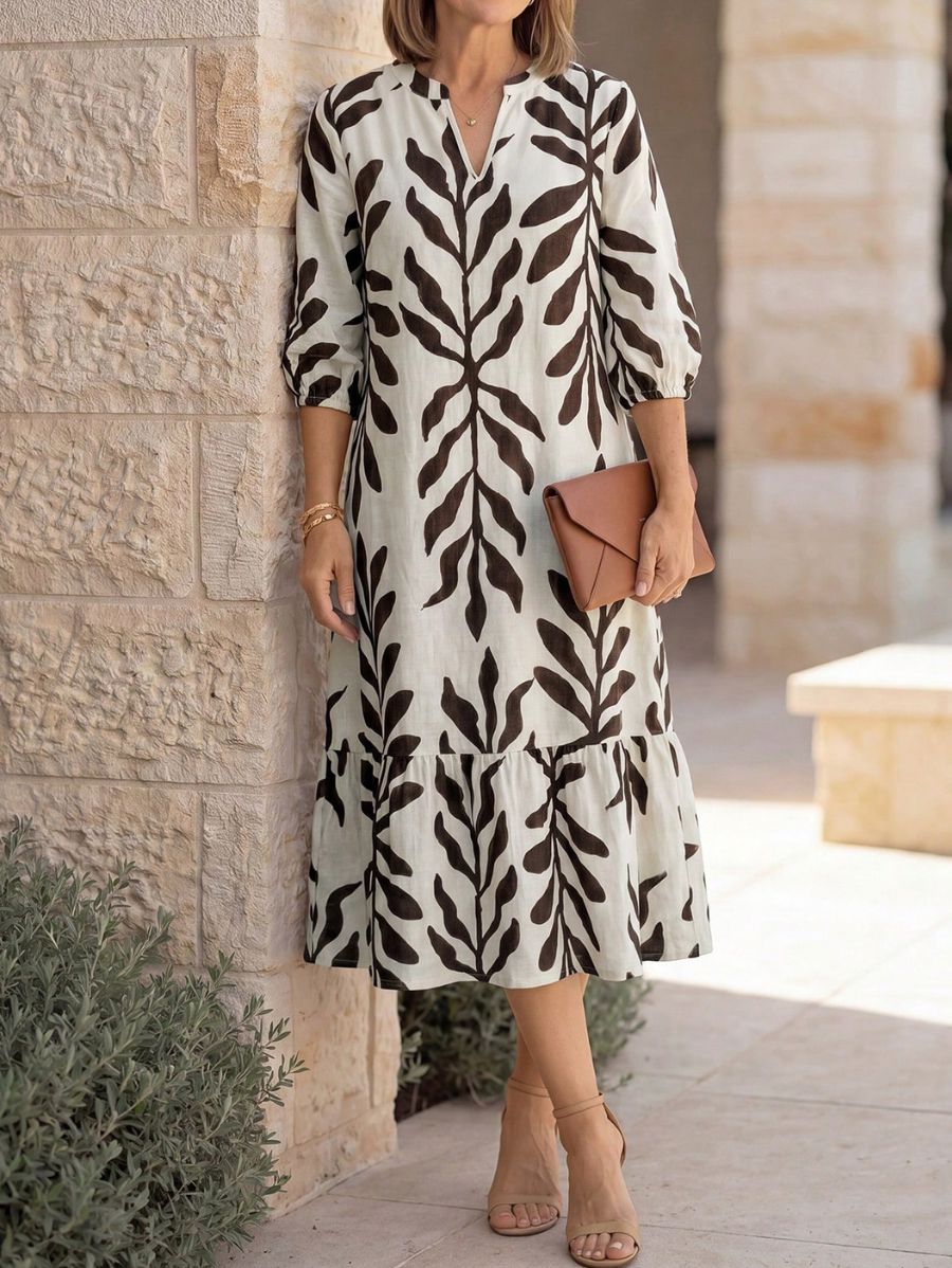 Vestido Midi Estampado Vestido 05 ZAPRINI Beige S 