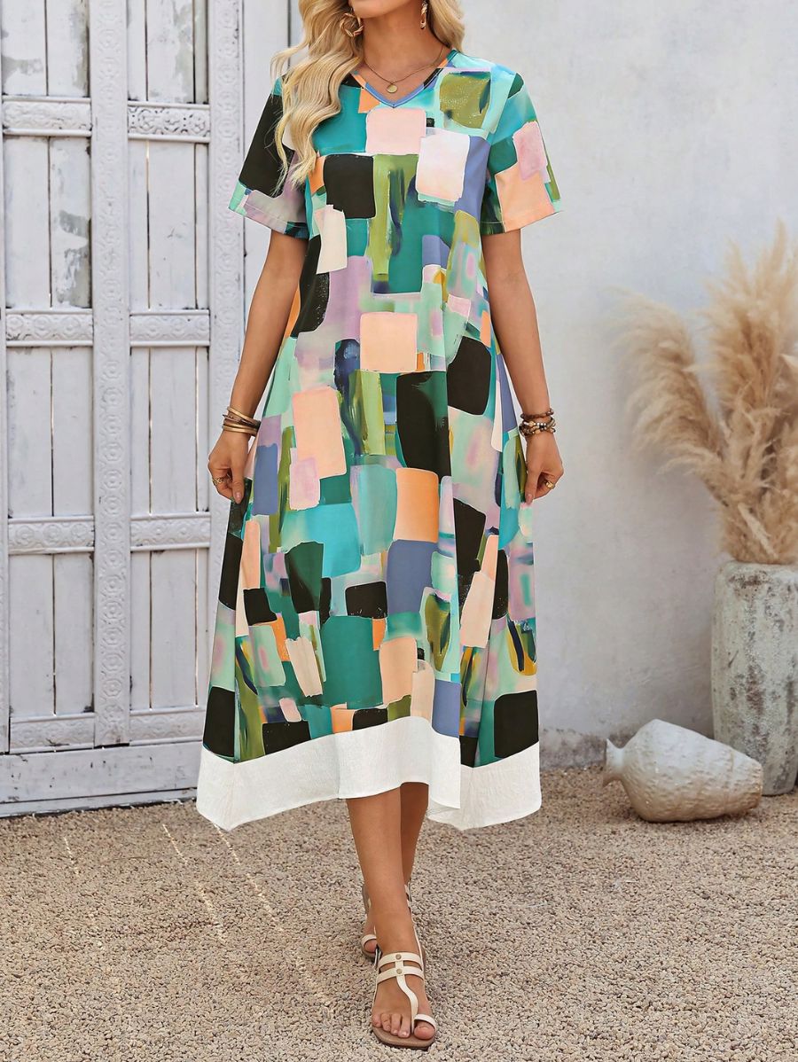 Vestido Midi Holgado Con Estampado Geométrico Vestido 10 ZAPRINI S 