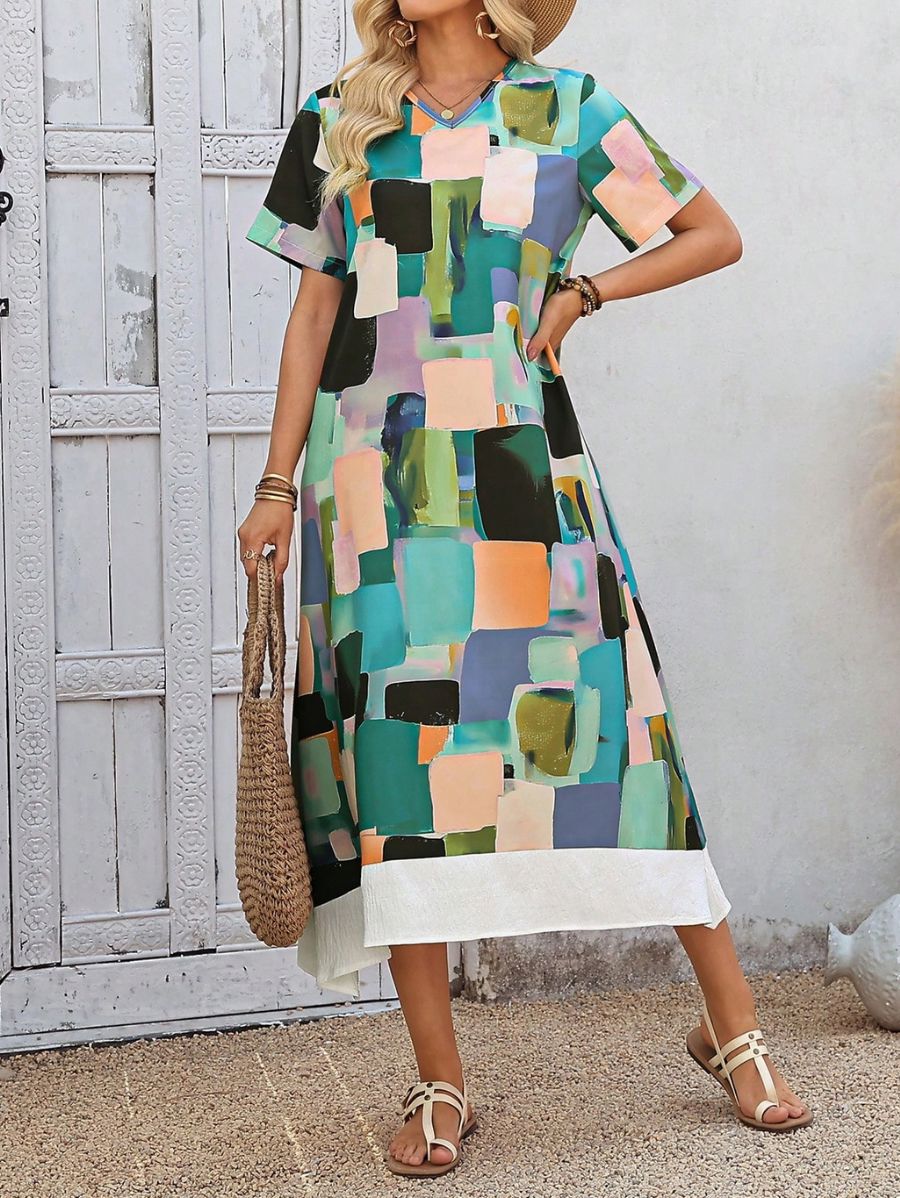 Vestido Midi Holgado Con Estampado Geométrico Vestido 10 ZAPRINI 