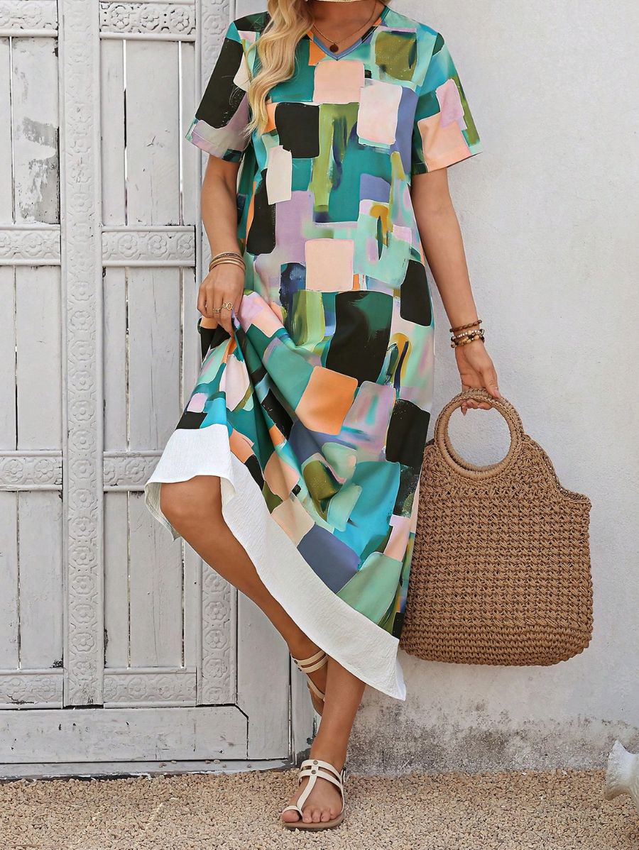 Vestido Midi Holgado Con Estampado Geométrico Vestido 10 ZAPRINI 