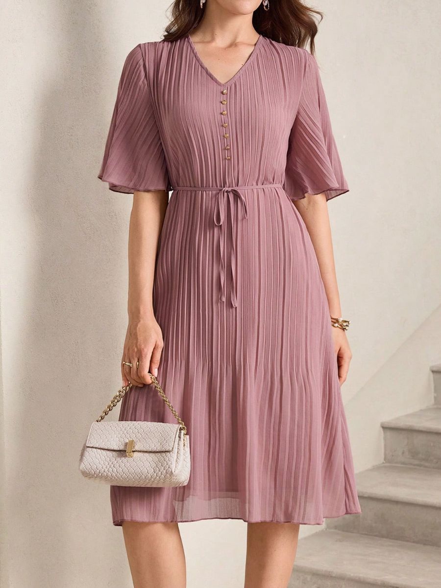 Vestido Plisado Con Detalle De Botones Vestido 19 ZAPRINI Rosa S 