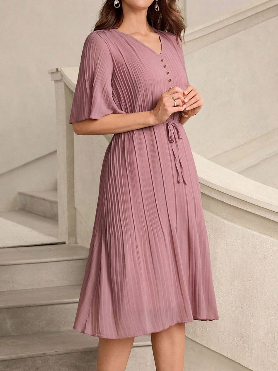 Vestido Plisado Con Detalle De Botones Vestido 19 ZAPRINI 