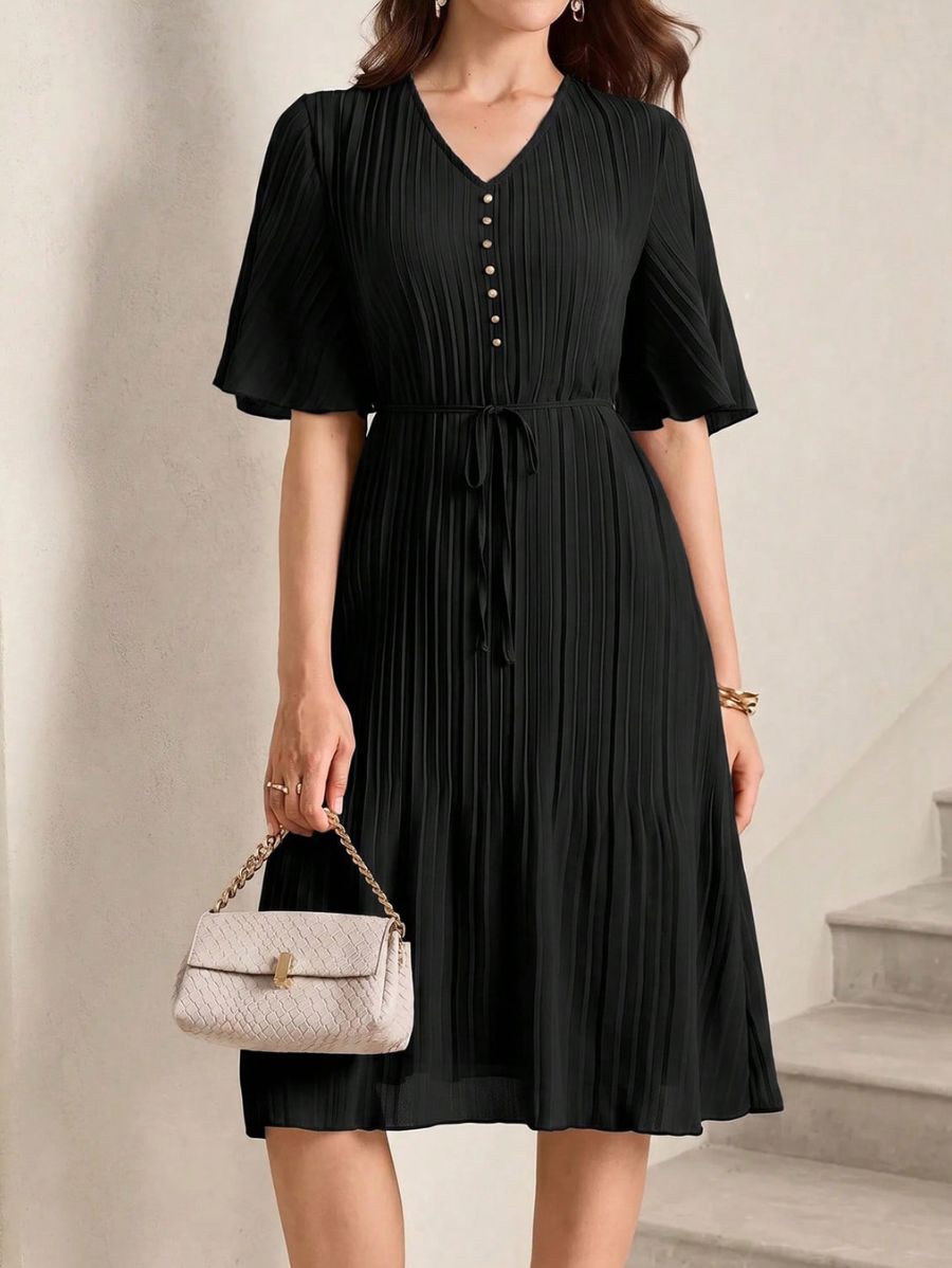 Vestido Plisado Con Detalle De Botones Vestido 19 ZAPRINI Negro S 