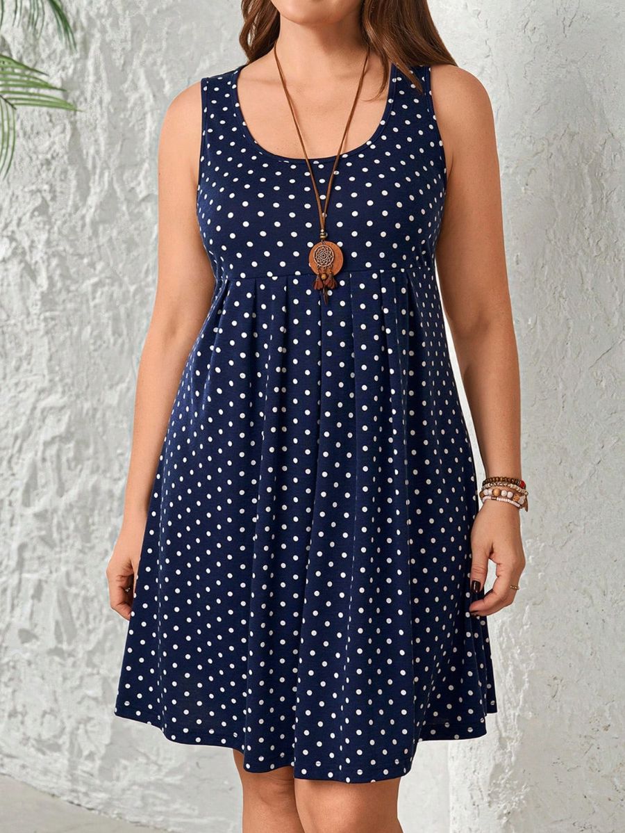 Vestido Sin Mangas Con Lunares Plus Size Vestido Plus Size 06 ZAPRINI Azul 0XL 