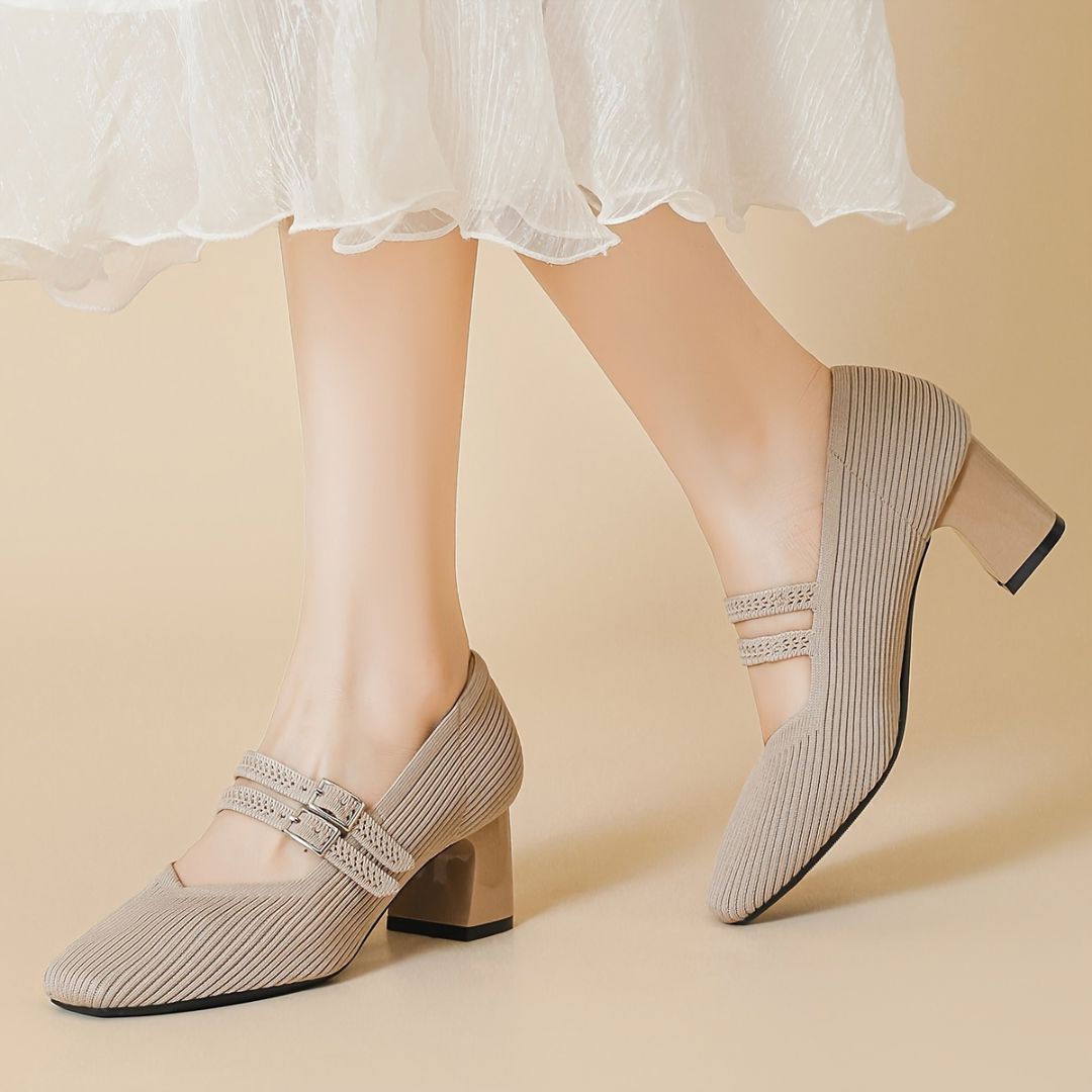 ZAPATOS DE TACÓN GRUESO CON DOBLE HEBILLA Zapato 19 ZAPRINI Beige 34 