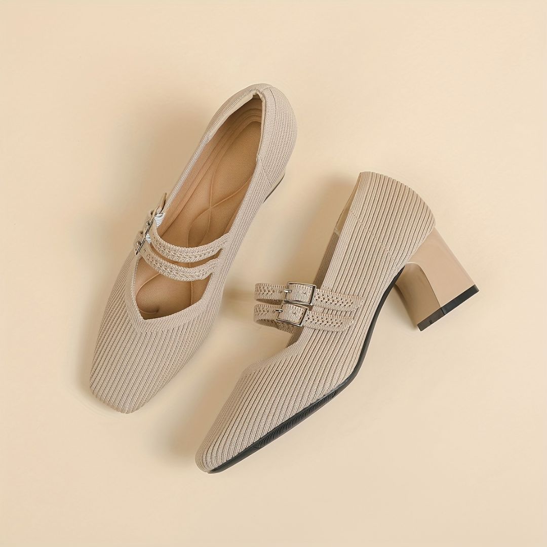 ZAPATOS DE TACÓN GRUESO CON DOBLE HEBILLA Zapato 19 ZAPRINI Beige 34 