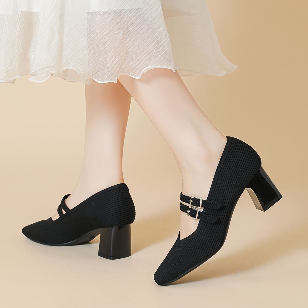 ZAPATOS DE TACÓN GRUESO CON DOBLE HEBILLA Zapato 19 ZAPRINI Negro 34 