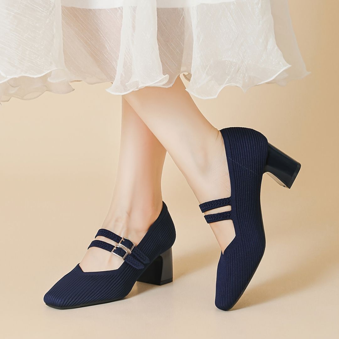 ZAPATOS DE TACÓN GRUESO CON DOBLE HEBILLA Zapato 19 ZAPRINI Azul 34 