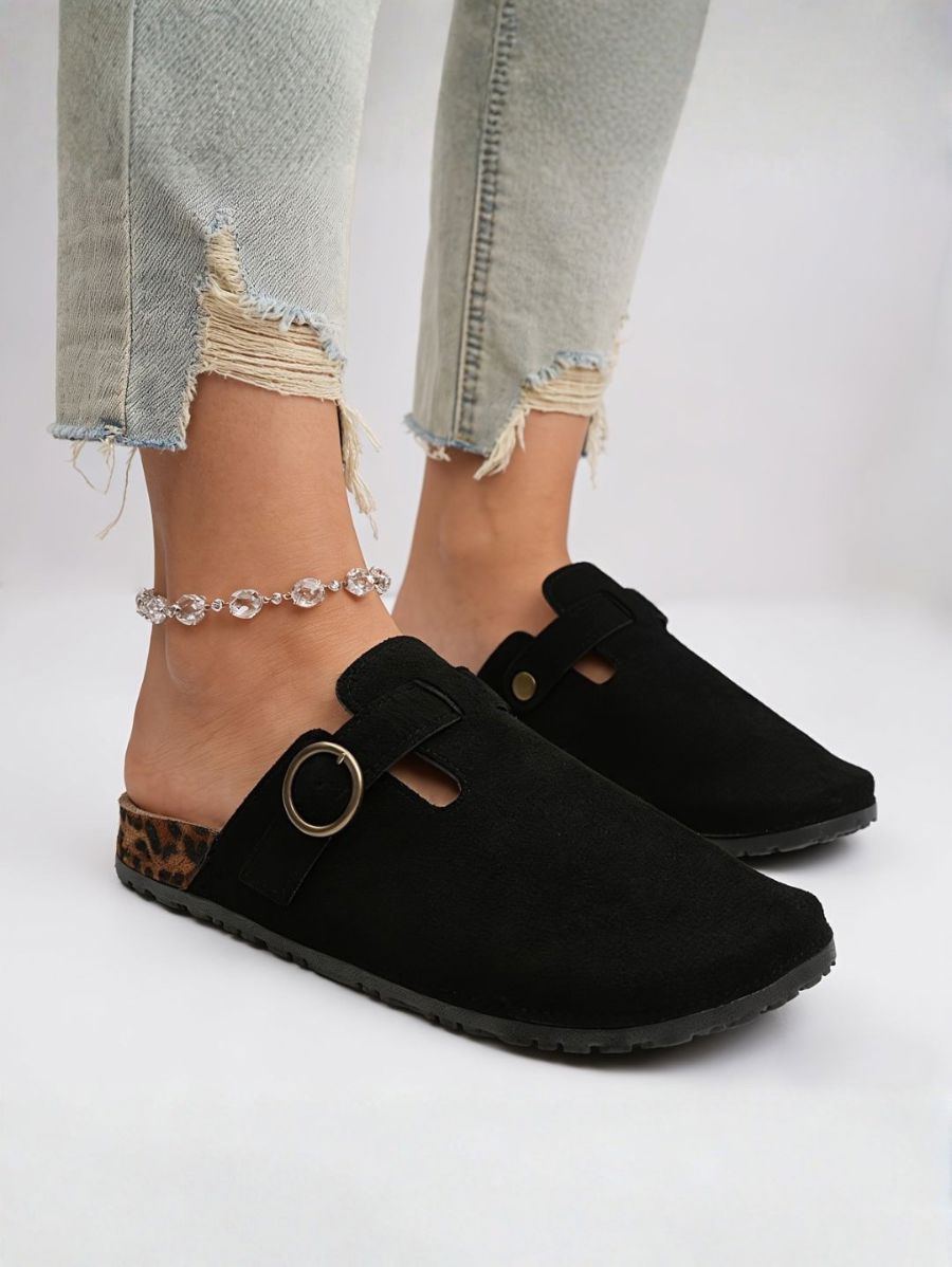 ZUECOS CON HEBILLA Y SUELA LEOPARDO Zueco 1 ZAPRINI Negro 34 