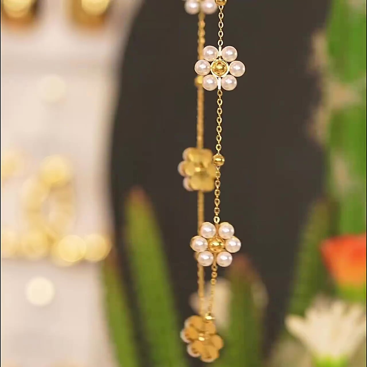 Collar De Cadena Con Cuentas De Flores Enchapado En Oro 18K