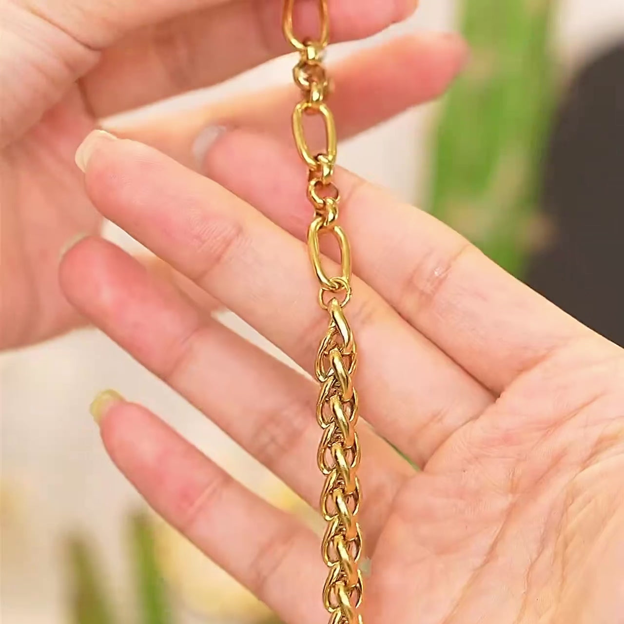Pulsera De Cadena Mixta Enchapado En Oro 18K