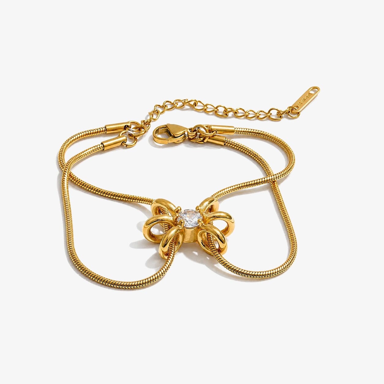 Pulsera De Cadena Con Flor Y Circonia Enchapado En Oro 18K Pulsera 15 ZAPRINI 